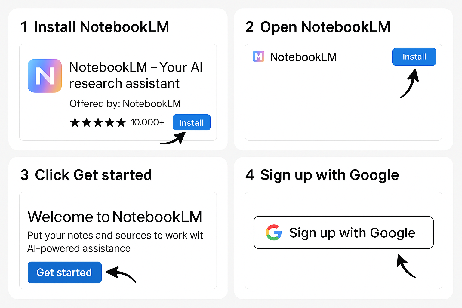 Step-by-step guide for installing and signing up for NotebookLM.