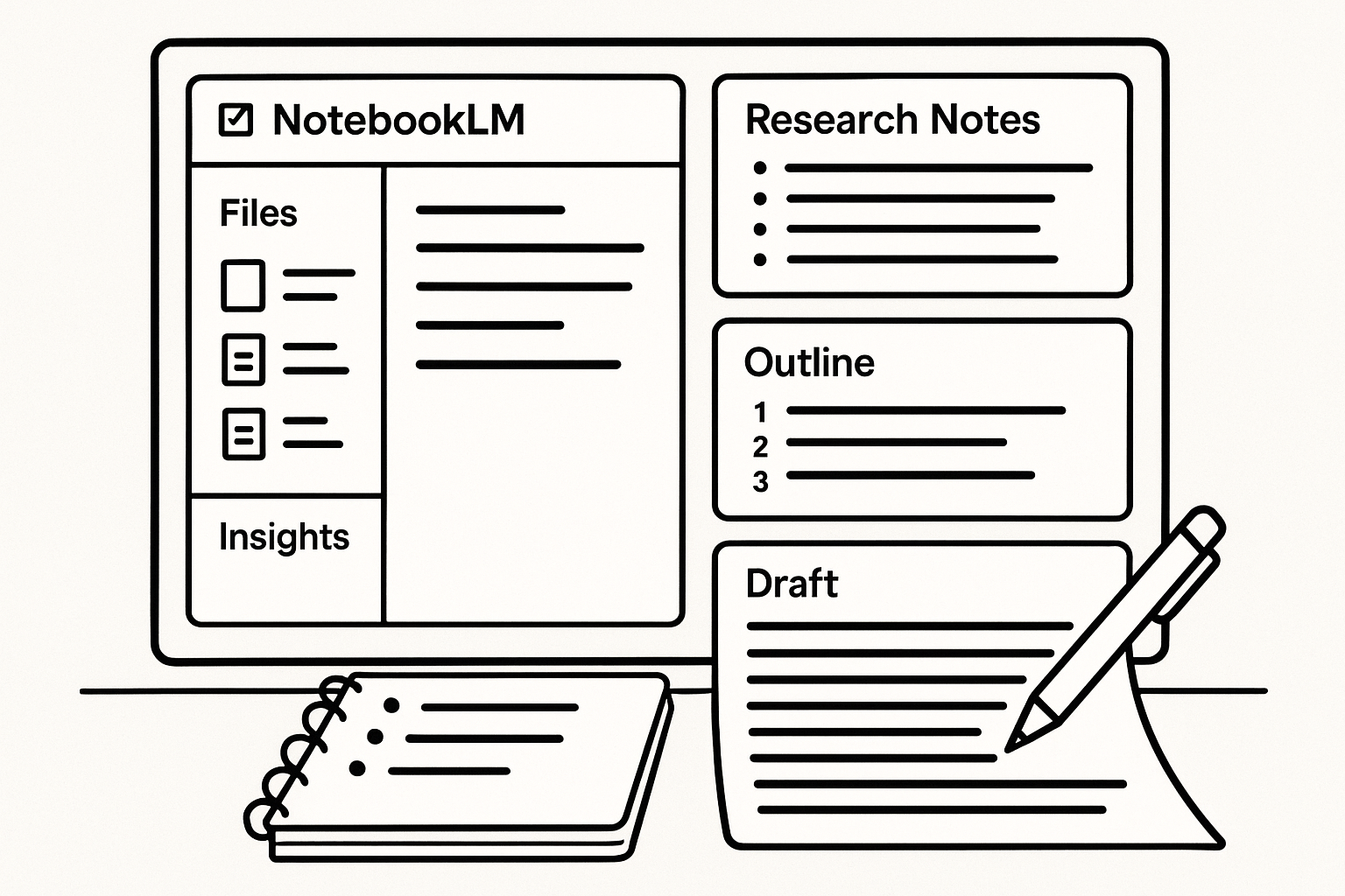 Scenario of using NotebookLM for organizing research notes and writing papers.