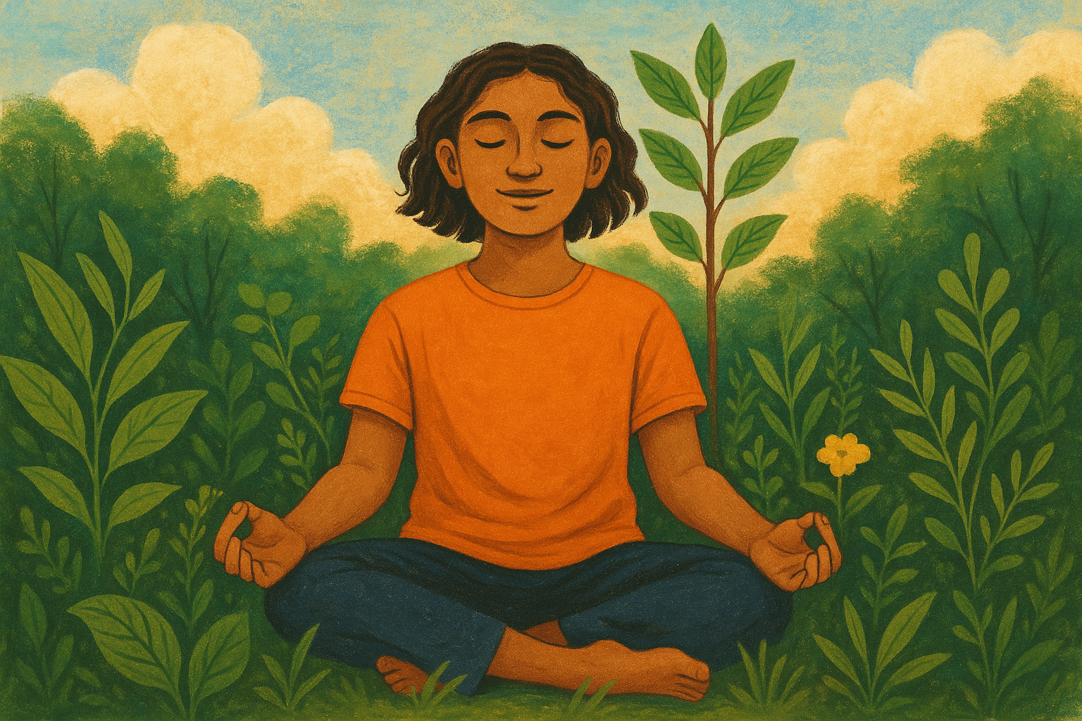 A serene person meditating in nature