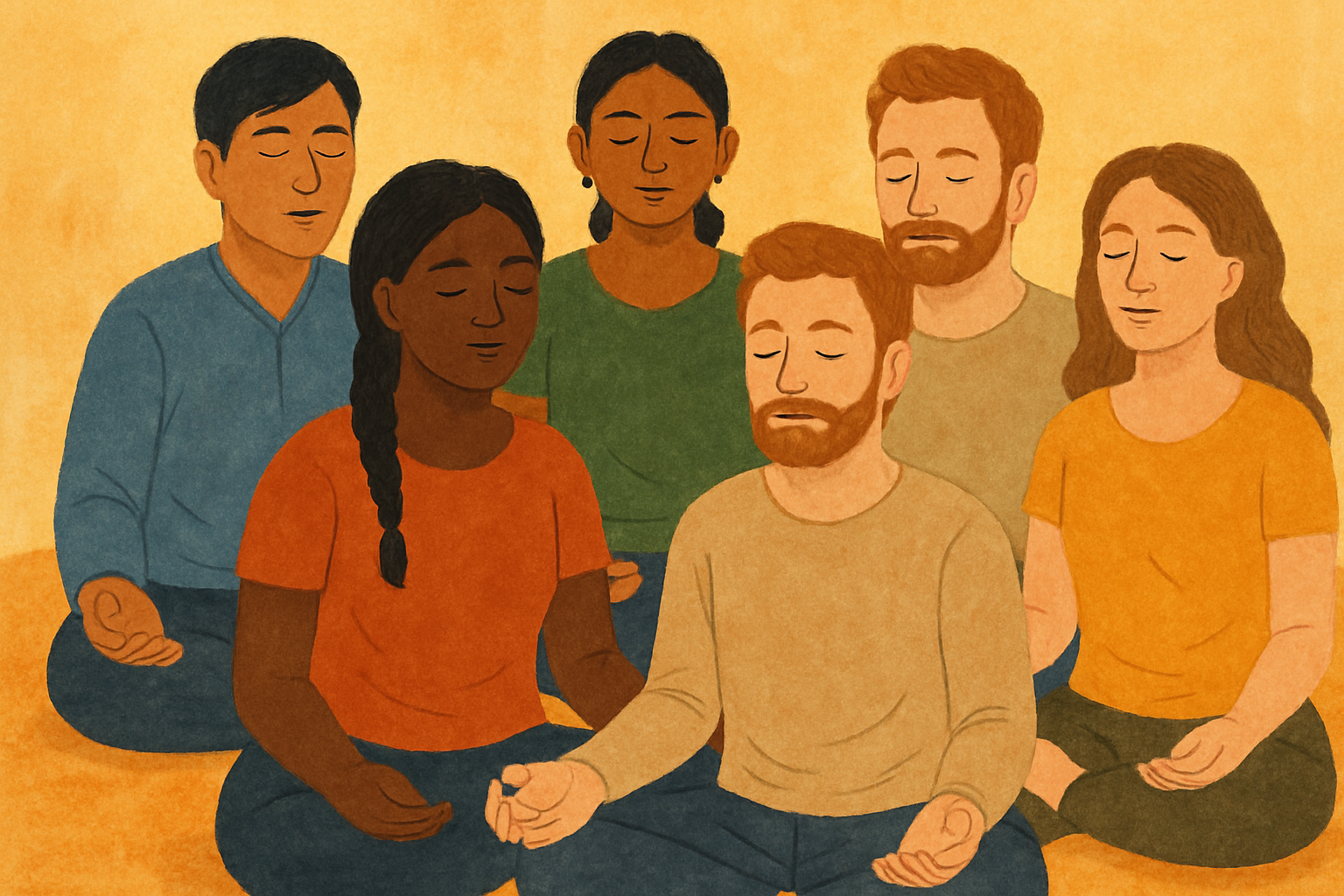 A group of people meditating together