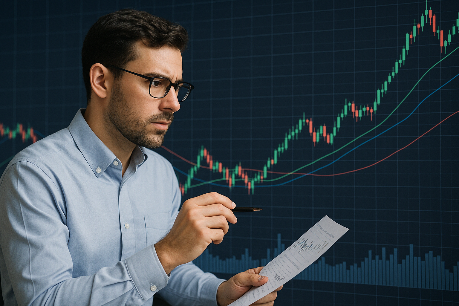 금융 시장 분석가가 트렌드를 검토하는 모습