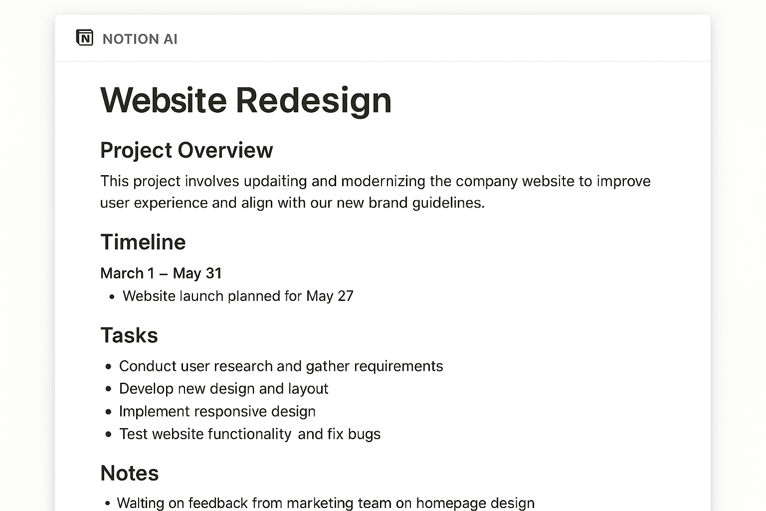 Notion AI 프로젝트 관리 시나리오