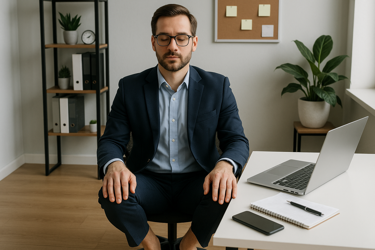 업무 공간에서 그라운딩을 실천하는 직장인