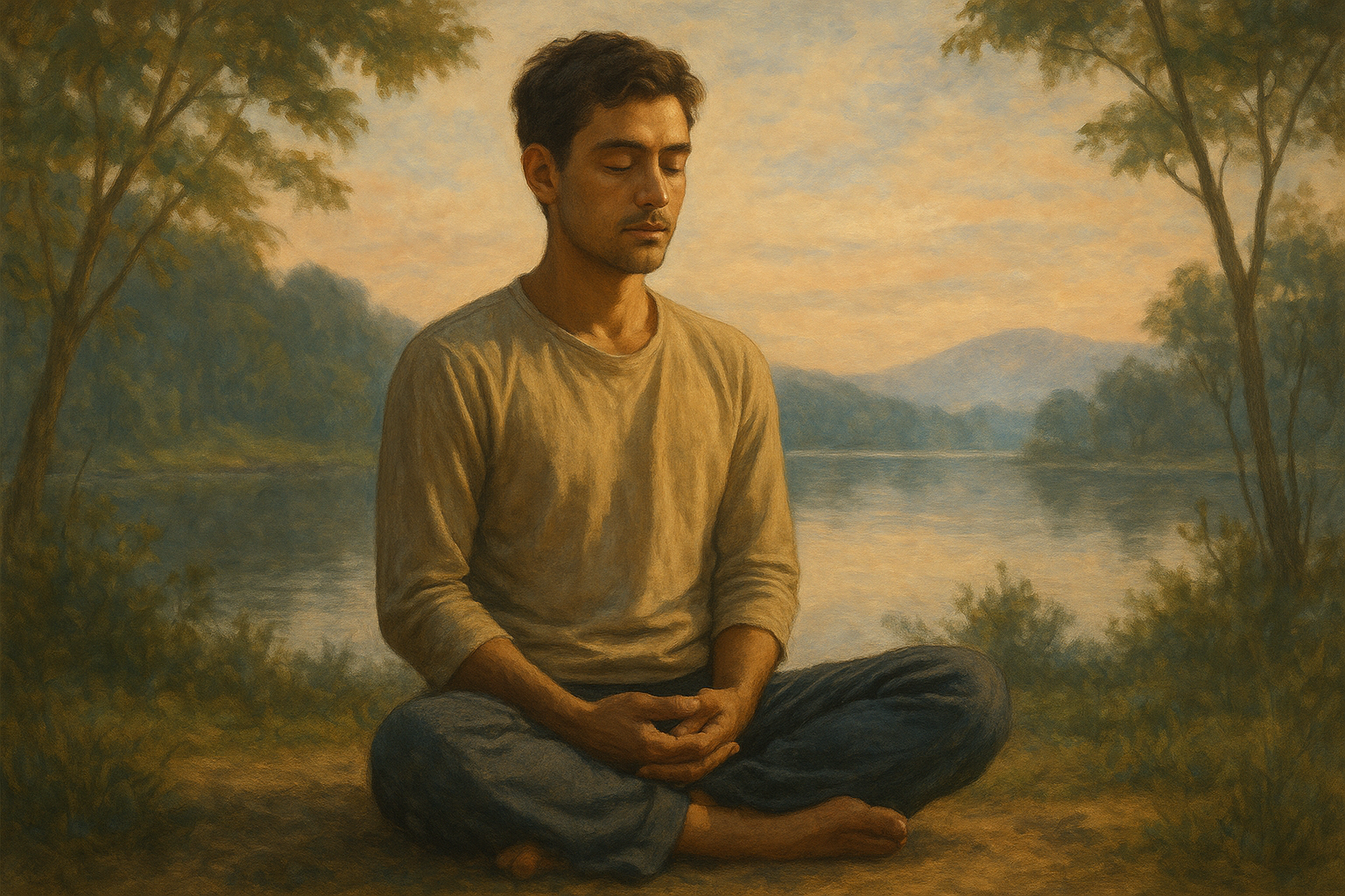 깊은 사색에 잠긴 고요한 명상 장면