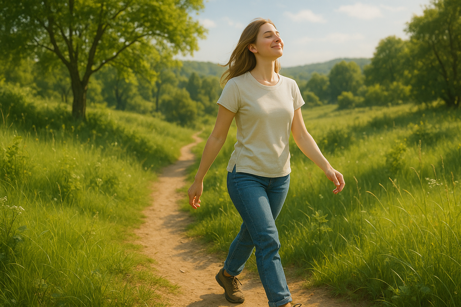 자연 속에서 걷는 사람