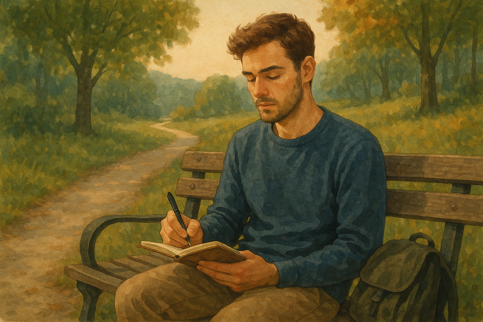 산책 후 저널링하는 모습