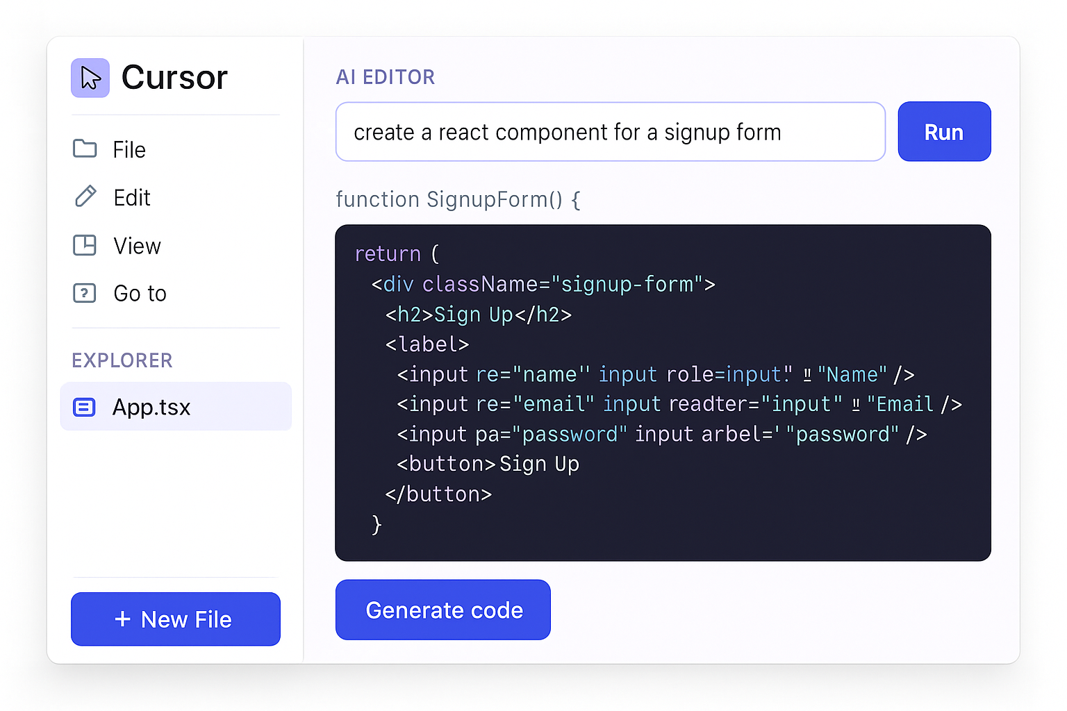 Cursor AI Editor interface and app design elements