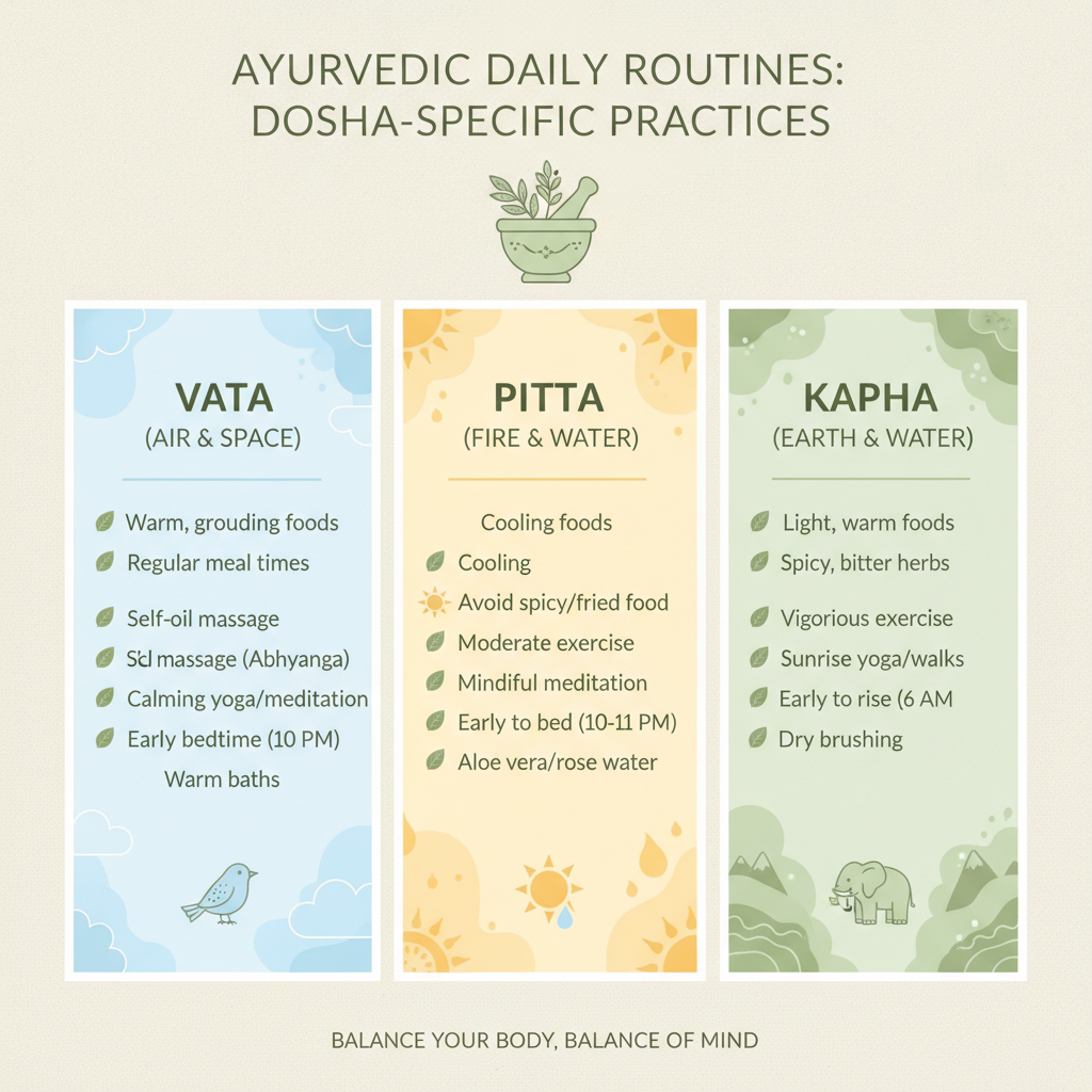 Infographic showing Dosha specific routines