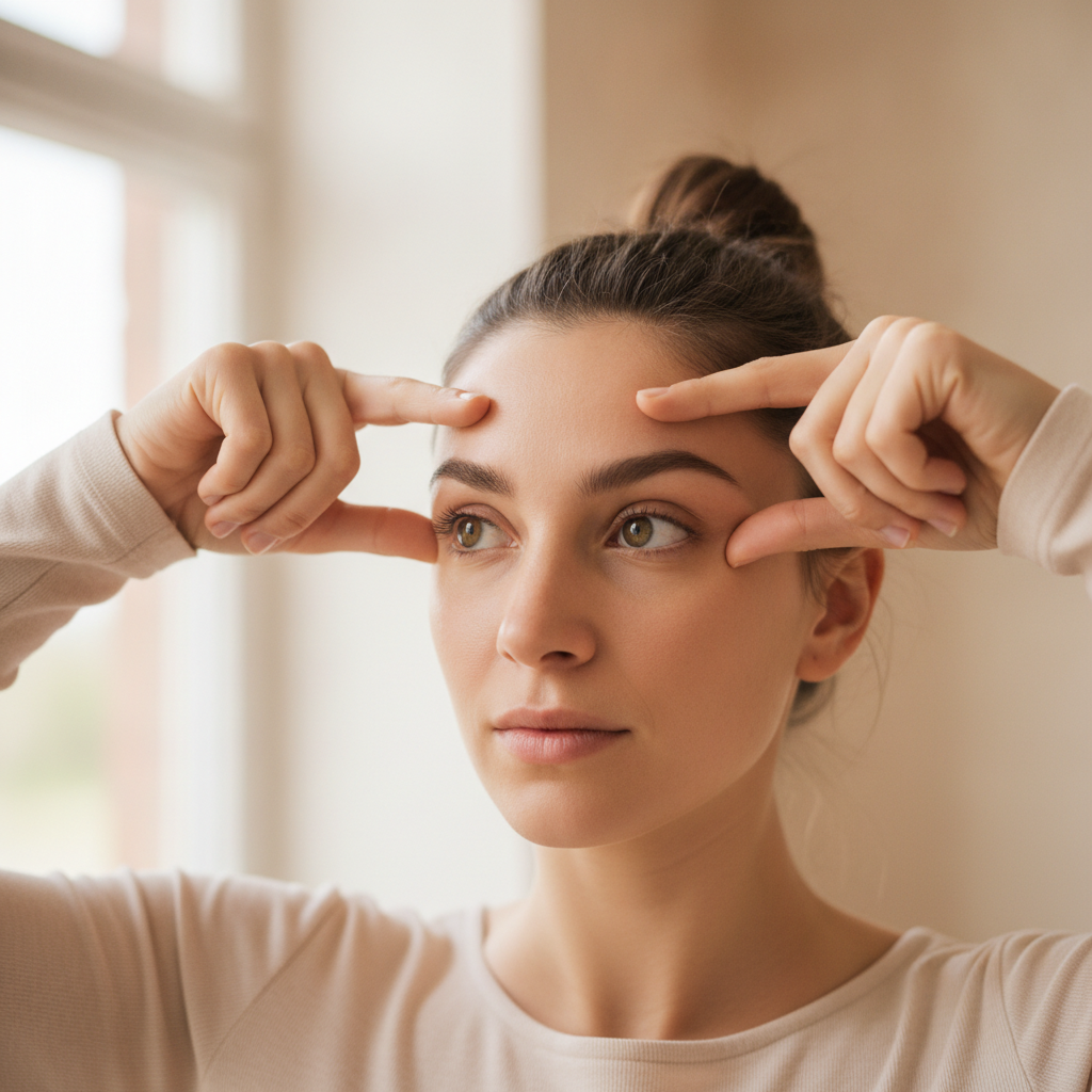 A person doing eye stretching exercises