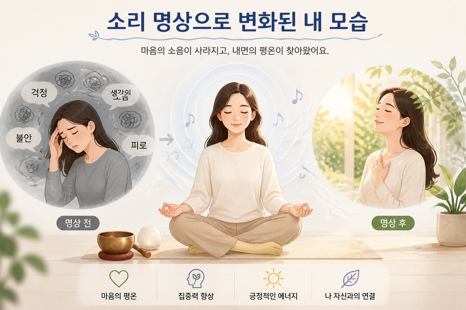소리 명상을 통해 변화된 내 모습 일러스트