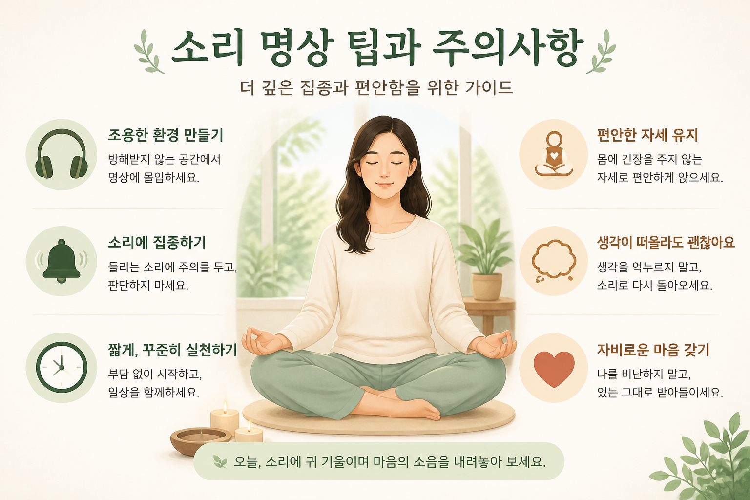 소리 명상 팁과 주의사항 일러스트