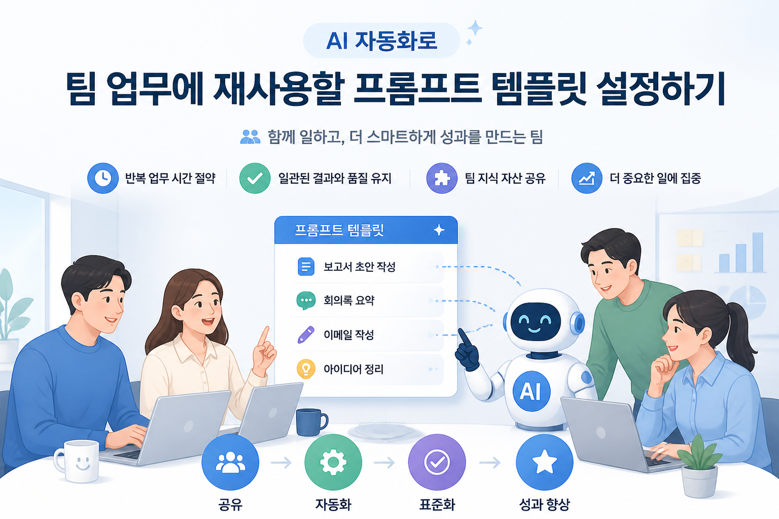 팀워크 향상 및 자동화의 이점을 보여주는 일러스트