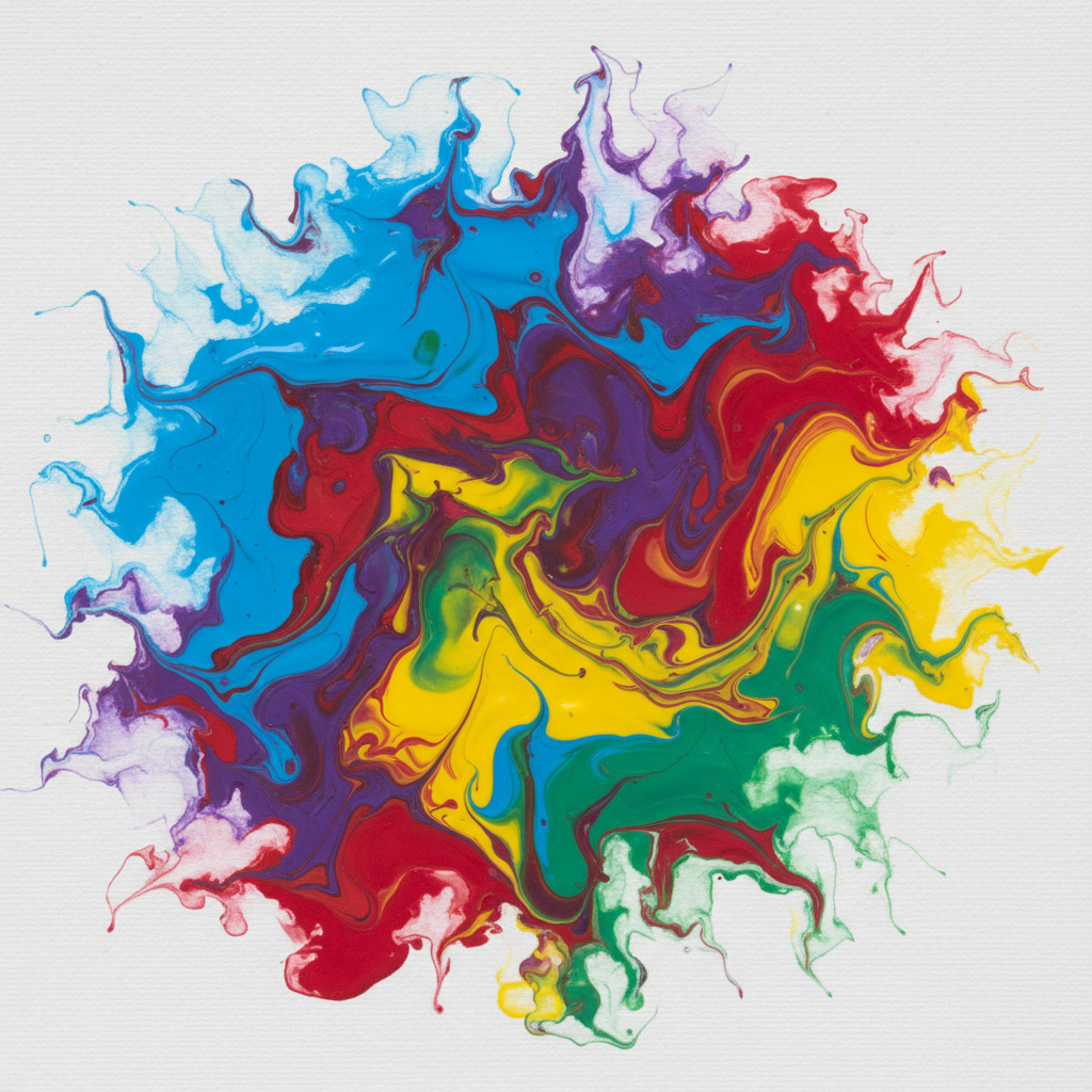 텅 빈 캔버스 위에 물감이 번져나가는 추상적인 이미지