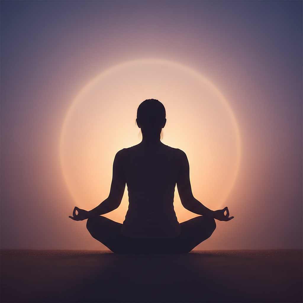 편안한 자세로 앉아 명상하는 사람의 실루엣