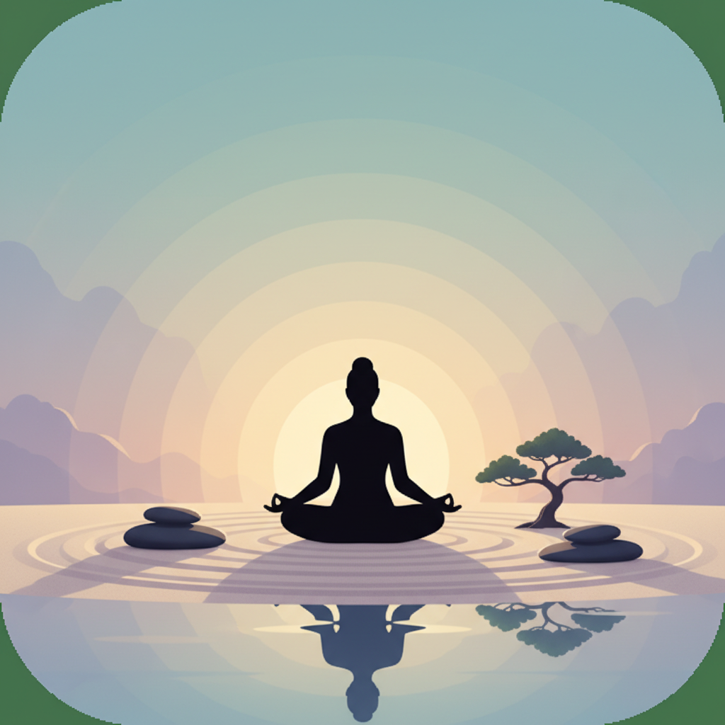 평화로운 자연 속에서 명상하는 앱 아이콘 이미지